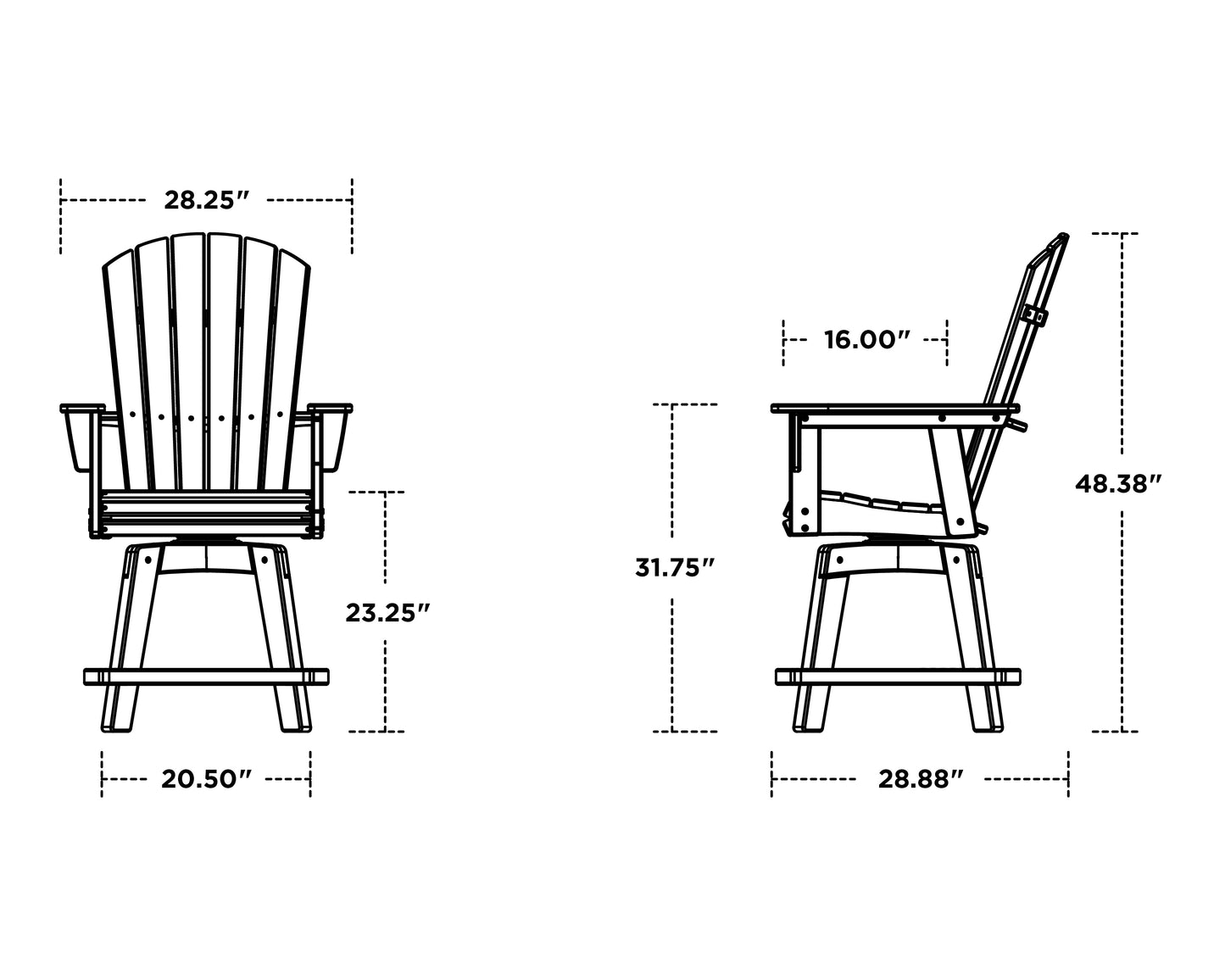 Nautical Curveback Adirondack Swivel Counter Chair Vintage Finish