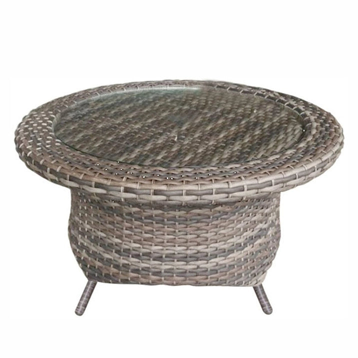 round rotating wicker coffee table with glass top